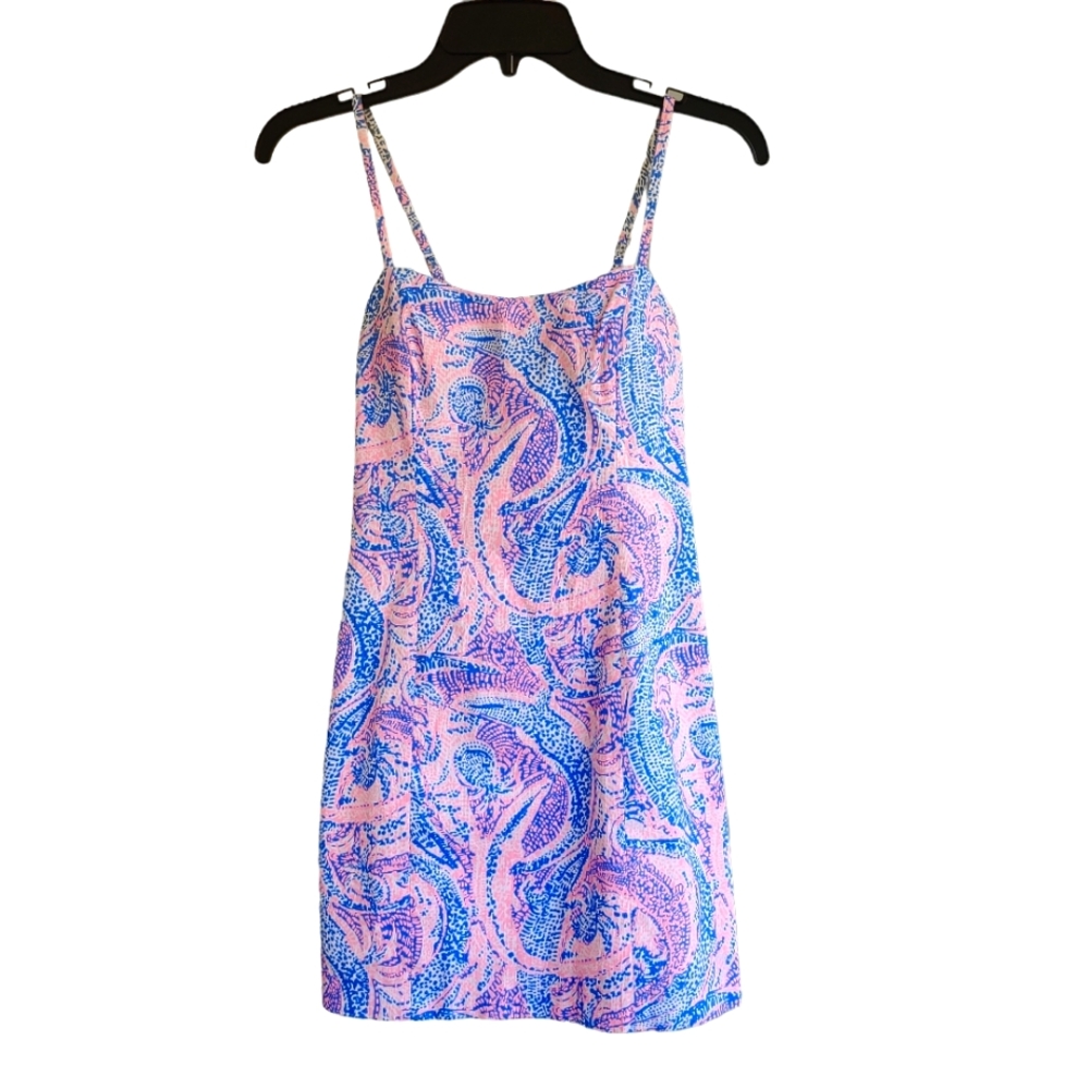 Lilly Pulitzer -00 Pink & Blue Alligator & Pineapple Print Sheath Sun Dress